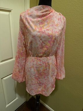 ASOS Pretty Lavish pleated balloon sleeve mini dress in orange and pink print